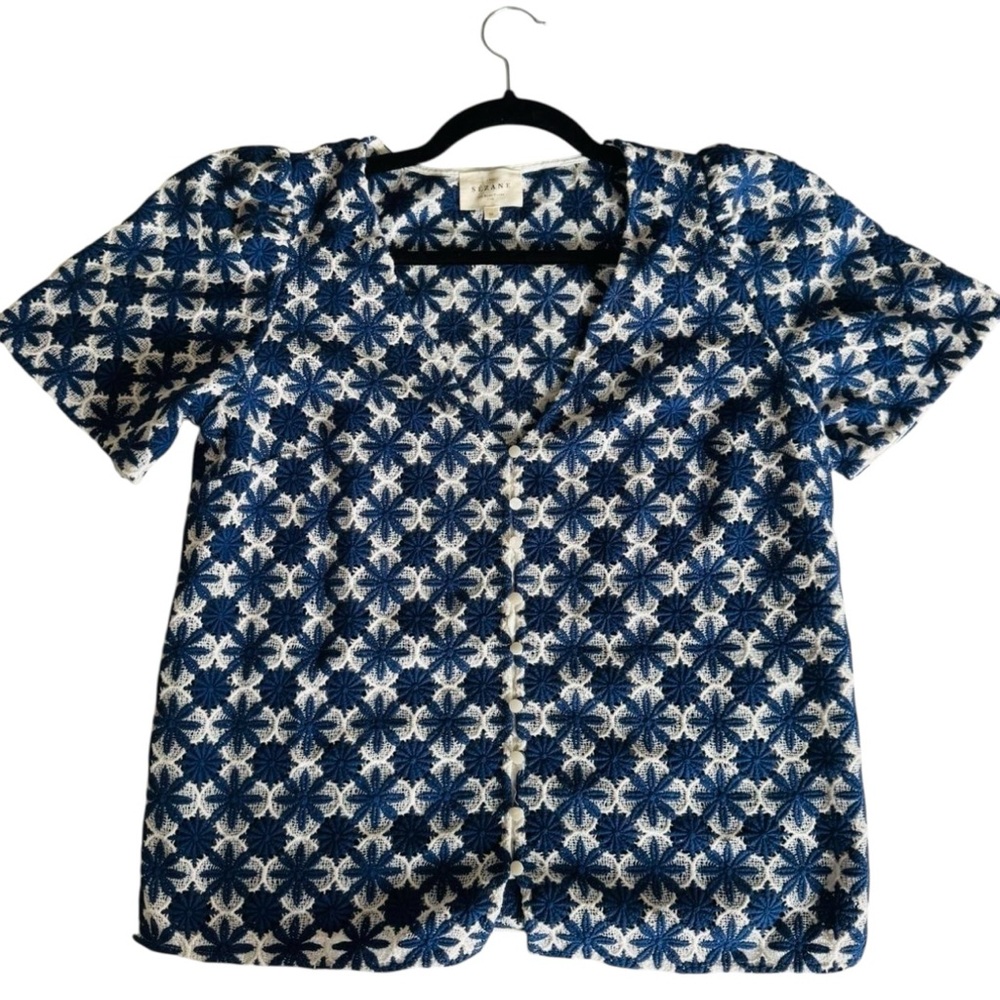 Sezane Emma Ecru Navy Blouse - Picture 7 of 9